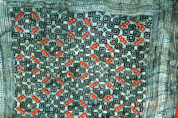 Close-up of batik, appliqu detail of Black Hmong baby carrier collected in Sa pa, Northern Vietnam 9511a20.jpg